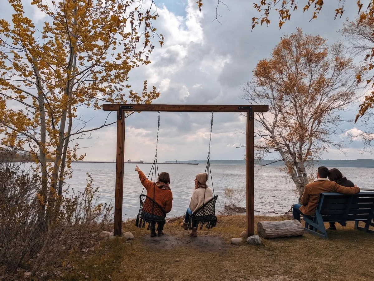 Les balançoires sur la berge de Fleuve et Montagnes