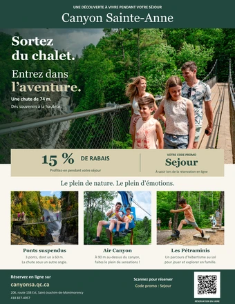 Affiche du Canyon Sainte-Anne : 15 % de rabais avec le code Sejour