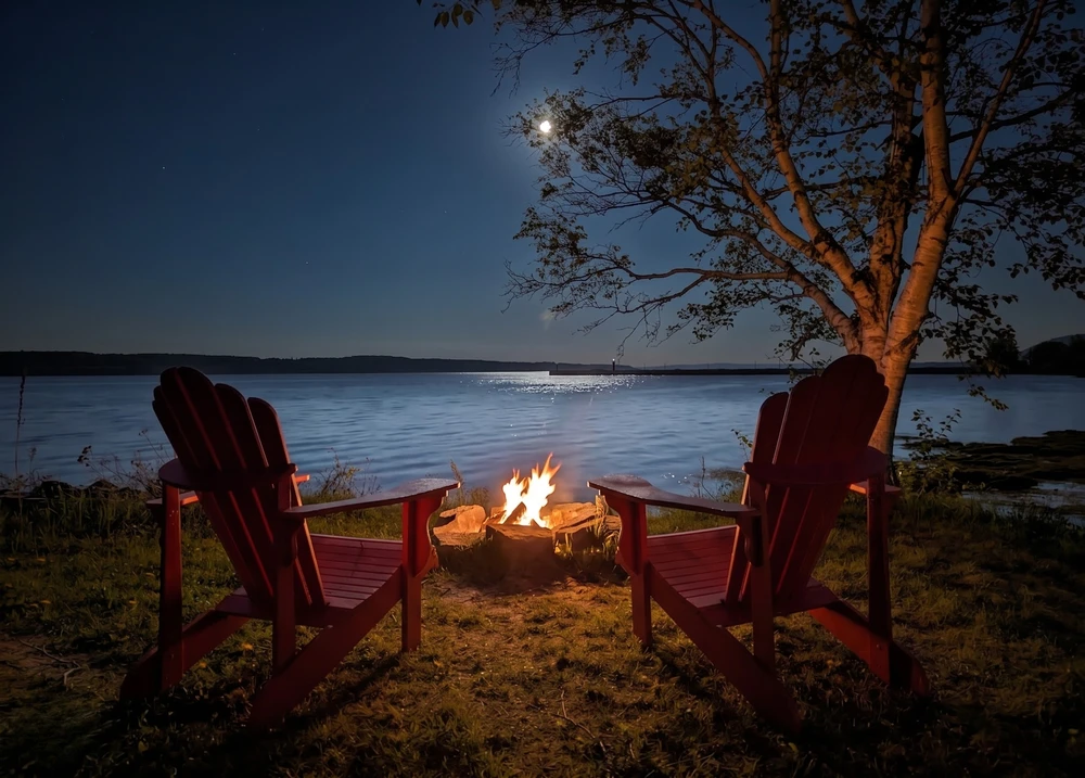 A fire on the riverbank at Fleuve et Montagnes